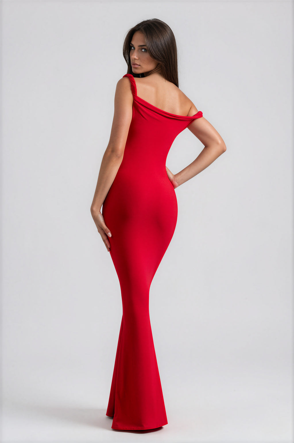 Damen Maxikleid Rot – Asymmetrischer Schnitt mit Twist-Detail, langes elegantes Abendkleid