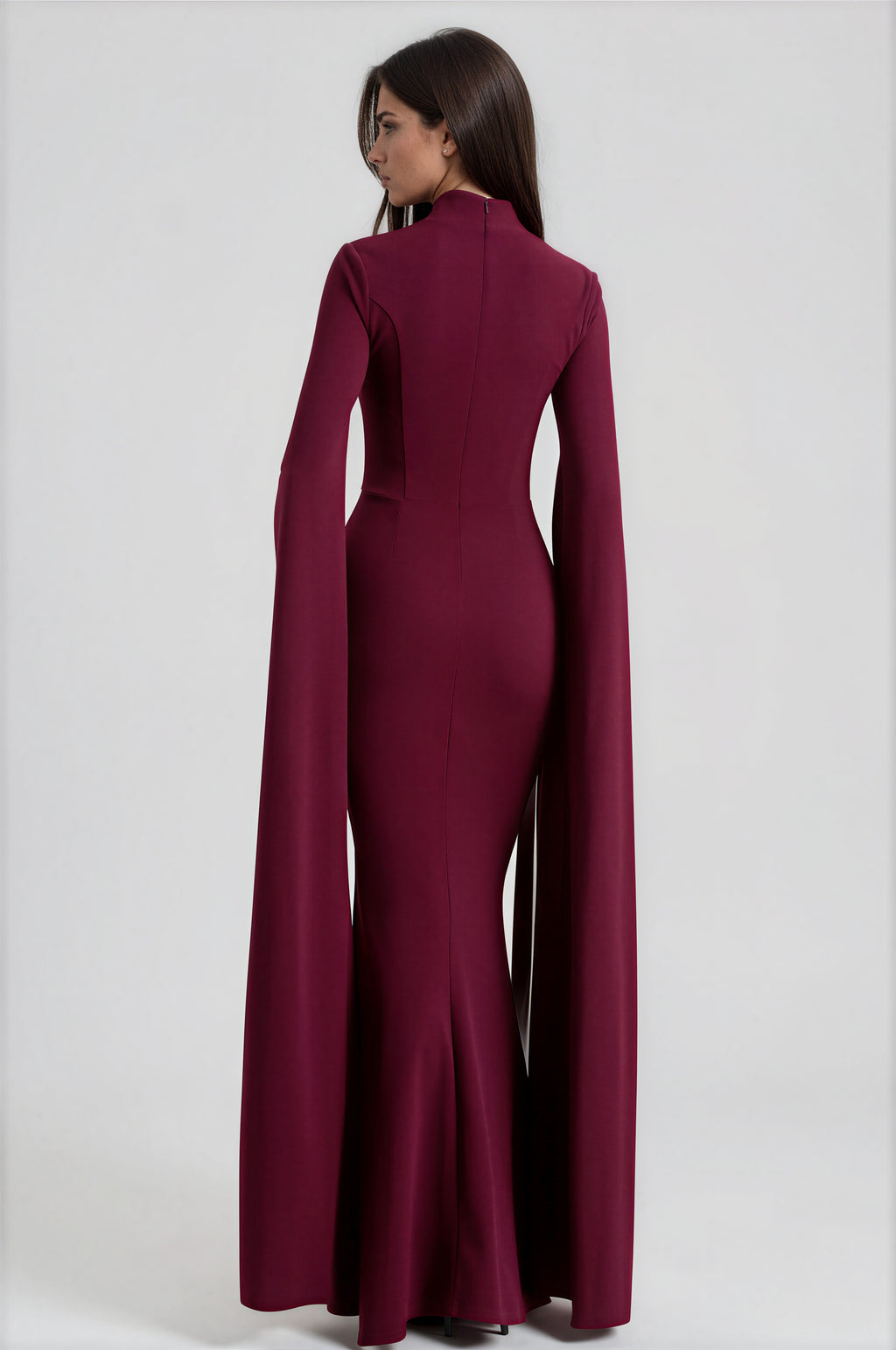 Damen Maxikleid Bordeaux – Cape-Ärmel & quadratischer Ausschnitt, elegantes Abendkleid Weinrot