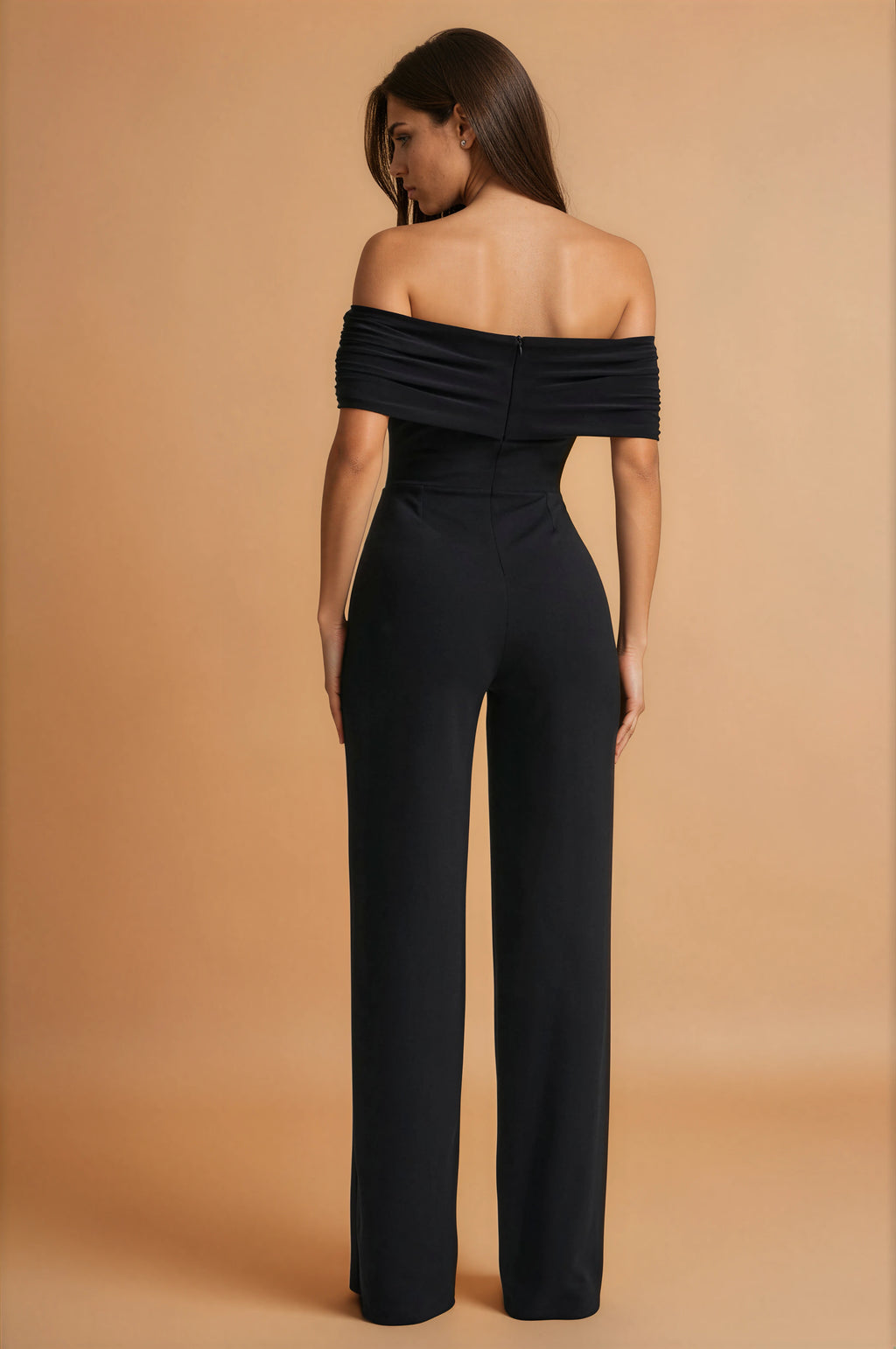 Schwarzer Jumpsuit Bardot-Ausschnitt Damen – Eleganter Overall mit Bindedetail – Figurbetonter Einteiler Partyjumpsuit